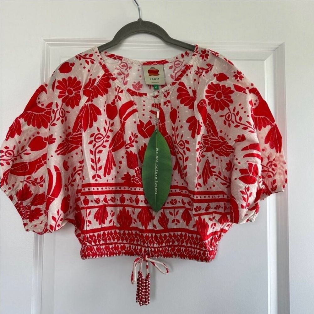 FARM RIO Jungle Flow Floral Cropped Blouse